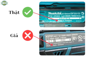 Phân biệt thông tin được dán trên sản phẩm máy khoan pin cầm tay Makita chính hãng và hàng nhái