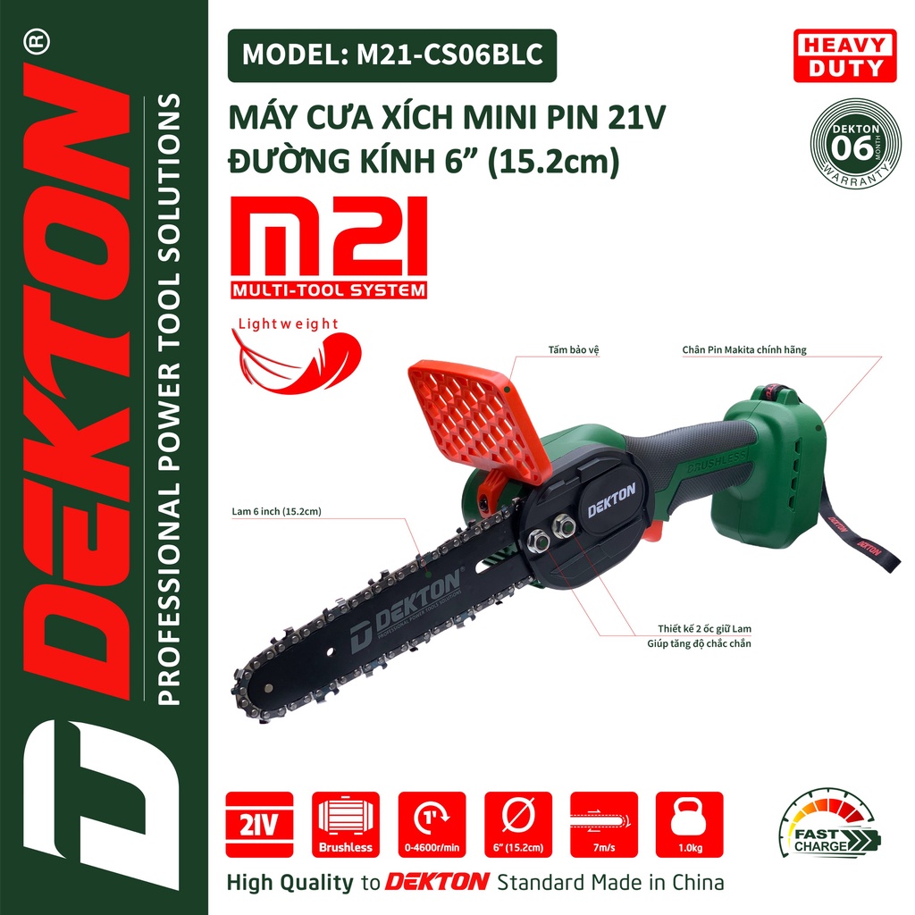 Cưa xích pin DEKTON M21-CS06BLC