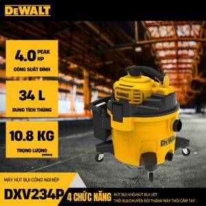 Máy hút bụi công nghiệp 4 chức năng ướt/khô/thổi và chuyển đổi thành máy thổi cầm tay Dewalt DXV234P
