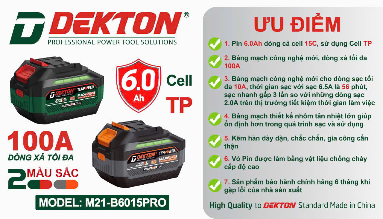 Ưu điểm pin DEKTON M21-B6015PRO