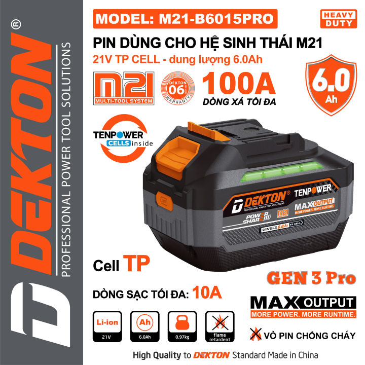 Pin Dekton 21V 6.0Ah M21-B6015PRO