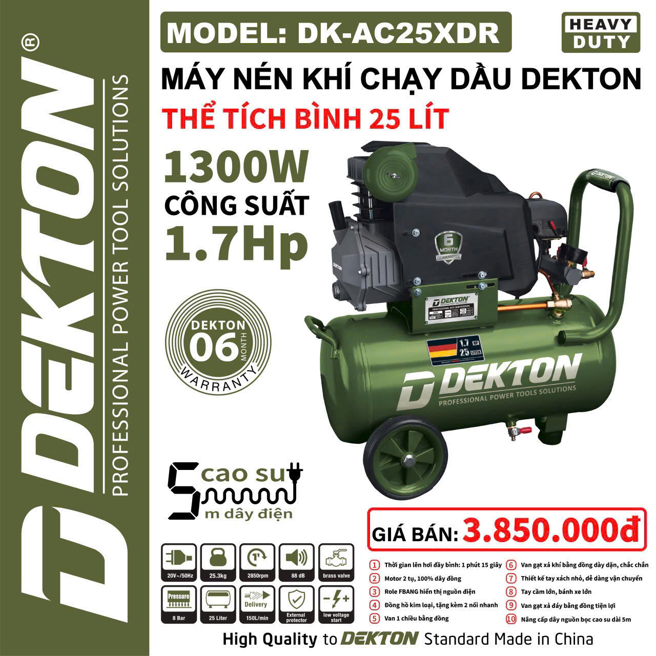 May nen khi chay dau Dekton DK-AC25XDR