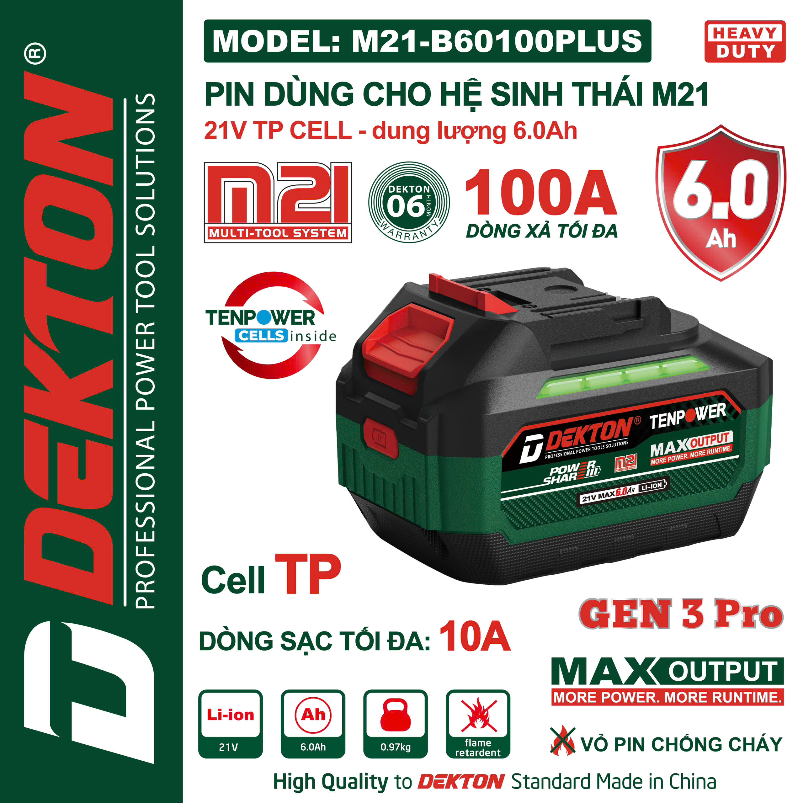 Pin Dekton M21-B60100LPUS XANH