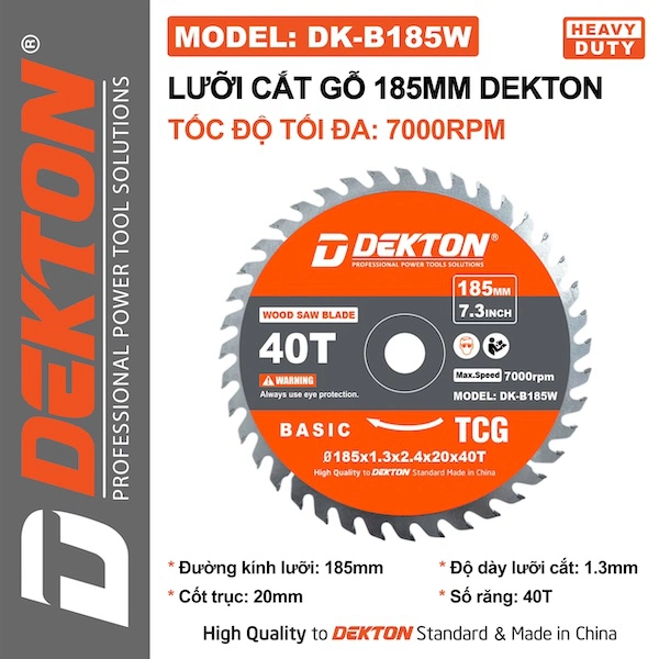 Lưỡi cắt gỗ 32 răng 7000V/P Dekton DK-B185W